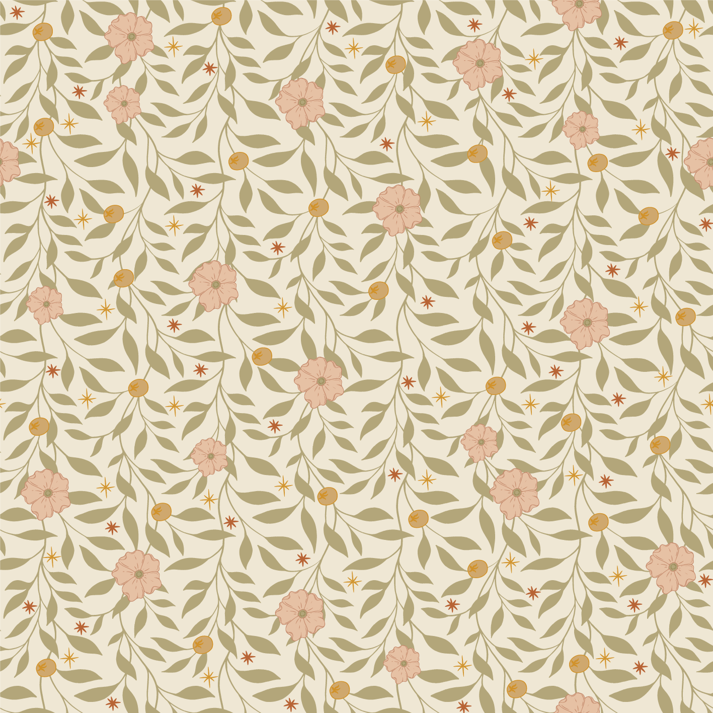 Behang Blossom Vines - Ochre